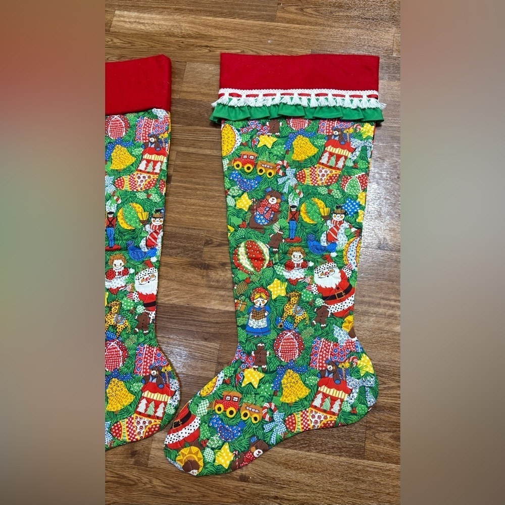 Vintage 80’s American Greetings Christmas fabric handmade Quilted XL Stocking - Picture 7 of 7